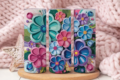 3D Floral Tumbler Wrap PNG Sublimation DesignSVG 