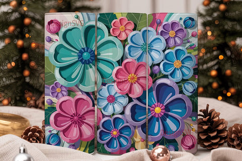 3D Floral Tumbler Wrap PNG Sublimation DesignSVG 