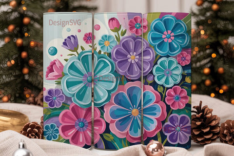 3D Floral Tumbler Wrap PNG Sublimation DesignSVG 