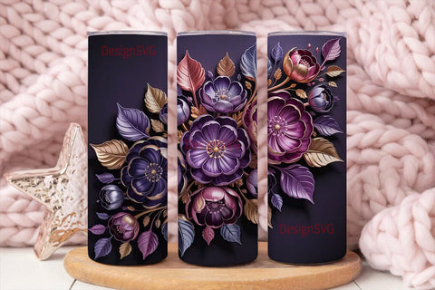 3D Floral Tumbler Wrap PNG Sublimation DesignSVG 