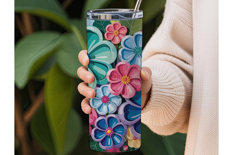 3D Floral Tumbler Wrap PNG Sublimation DesignSVG 
