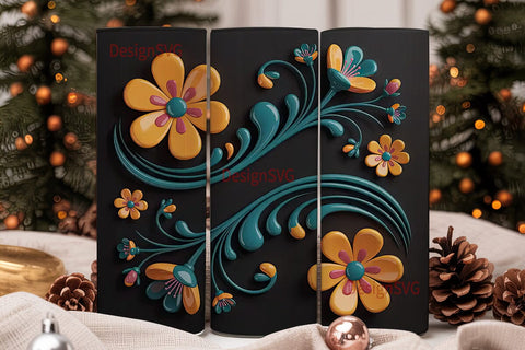 3D Floral Tumbler Wrap PNG Sublimation DesignSVG 
