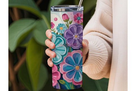 3D Floral Tumbler Wrap PNG Sublimation DesignSVG 