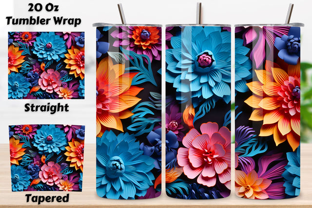 3D Floral Tumbler Wrap, Seamless Wrap PNG Sublimation FloridPrintables 