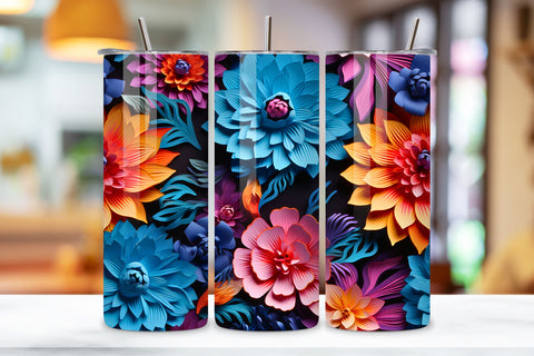 3D Floral Tumbler Wrap, Seamless Wrap PNG Sublimation FloridPrintables 