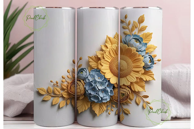3D Floral Tumbler Wrap Sublimation PixelChick 