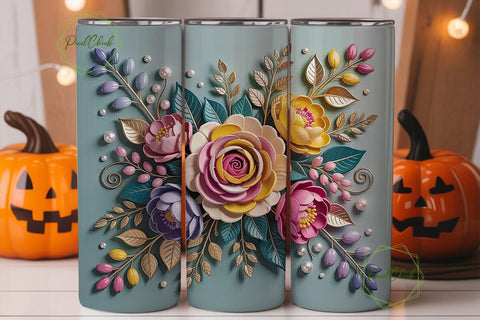3D Floral Tumbler Wrap Sublimation PixelChick 