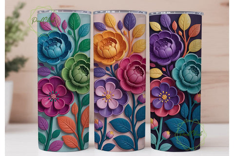 3D Floral Tumbler Wrap Sublimation PixelChick 
