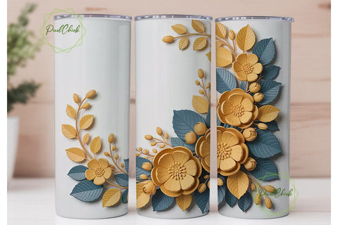 3D Floral Tumbler Wrap Sublimation PixelChick 