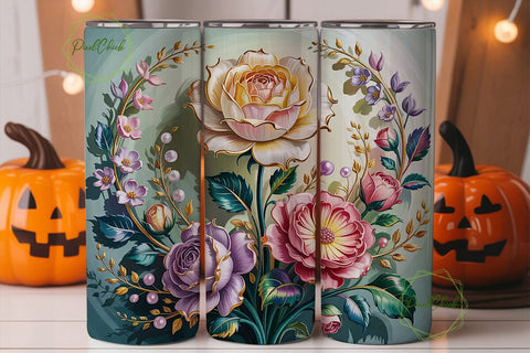 3D Floral Tumbler Wrap Sublimation PixelChick 