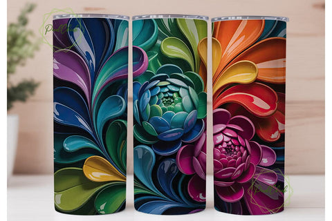 3D Floral Tumbler Wrap Sublimation PixelChick 