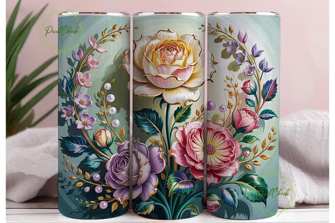 3D Floral Tumbler Wrap Sublimation PixelChick 