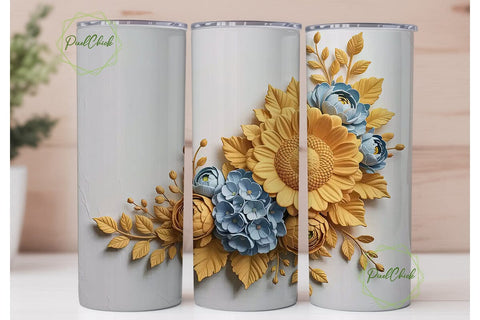 3D Floral Tumbler Wrap Sublimation PixelChick 