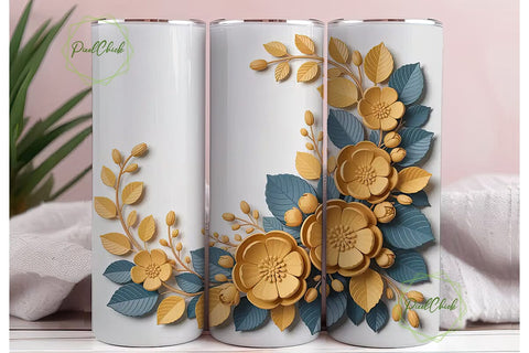 3D Floral Tumbler Wrap Sublimation PixelChick 