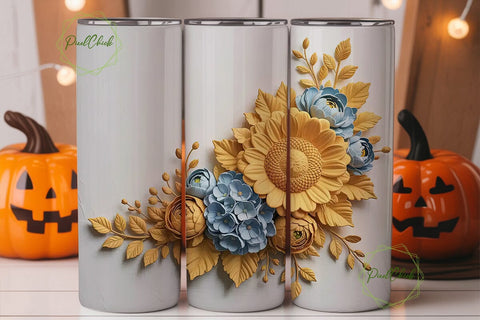 3D Floral Tumbler Wrap Sublimation PixelChick 