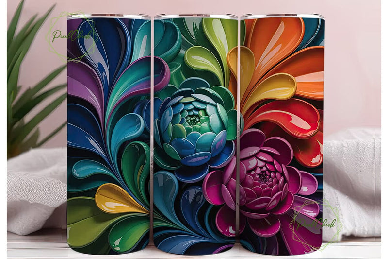 3D Floral Tumbler Wrap Sublimation PixelChick 