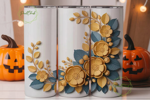 3D Floral Tumbler Wrap Sublimation PixelChick 