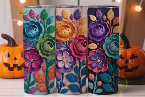 3D Floral Tumbler Wrap Sublimation PixelChick 