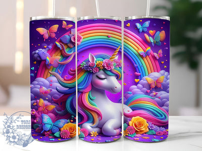 3D Floral Unicorn Butterfly Tumbler, Floral Design, Unicorn Rainbow, Fantasy Art, Tumbler Wrap, Sublimation Design, 20oz Tumbler Sublimation ToriDesigns 