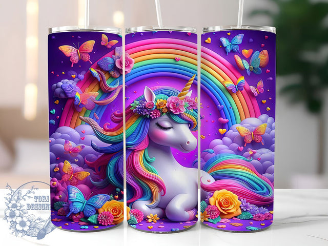 3D Floral Unicorn Butterfly Tumbler, Floral Design, Unicorn Rainbow, Fantasy Art, Tumbler Wrap, Sublimation Design, 20oz Tumbler Sublimation ToriDesigns 