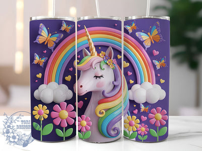 3D Floral Unicorn Butterfly Tumbler, Floral Design, Unicorn Rainbow, Fantasy Art, Tumbler Wrap, Sublimation Design, 20oz Tumbler Sublimation ToriDesigns 