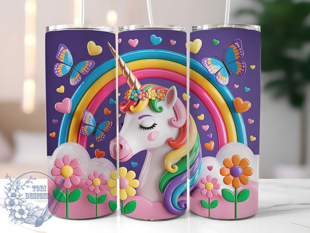 3D Floral Unicorn Butterfly Tumbler, Floral Design, Unicorn Rainbow, Fantasy Art, Tumbler Wrap, Sublimation Design, 20oz Tumbler Sublimation ToriDesigns 