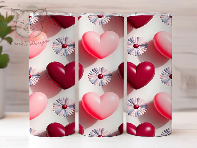 3D Floral Valentine Heart Tumbler, Flower Valentine Pattern, Stainless Steel Gift Design, 20Oz Sublimation Wrap, Romantic Heart Art, Elegant Floral Texture, Tumbler Sublimation Sublimation Lara' s Designs 
