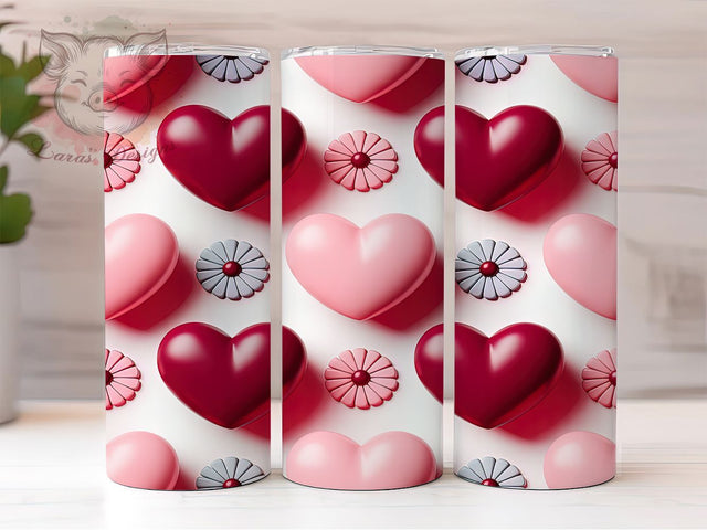 3D Floral Valentine Heart Tumbler, Flower Valentine Pattern, Stainless Steel Gift Design, 20Oz Sublimation Wrap, Romantic Heart Art, Elegant Floral Texture, Tumbler Sublimation Sublimation Lara' s Designs 