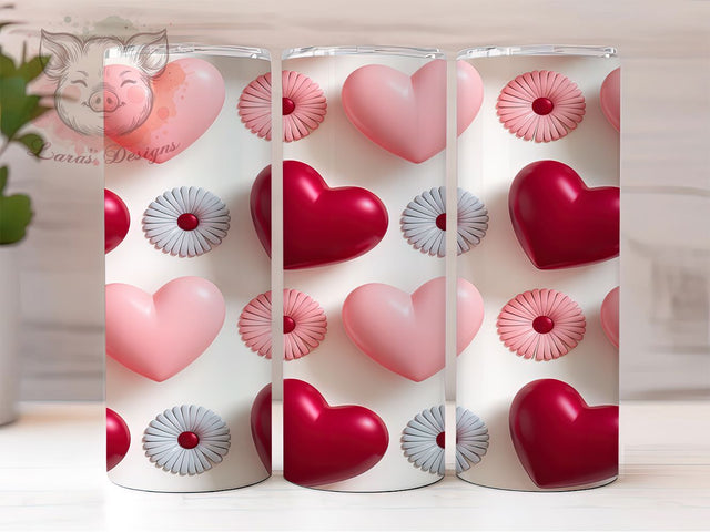 3D Floral Valentine Heart Tumbler, Flower Valentine Pattern, Stainless Steel Gift Design, 20Oz Sublimation Wrap, Romantic Heart Art, Elegant Floral Texture, Tumbler Sublimation Sublimation Lara' s Designs 