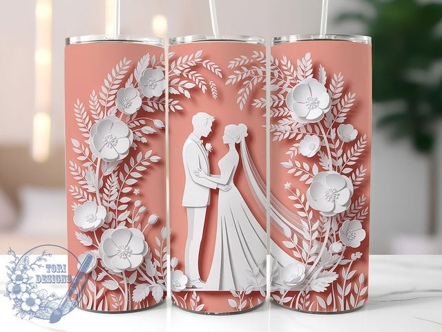 3D Floral Wedding Tumbler, 3D Design, Floral Theme, Romantic Style, Elegant Art, 20Oz Tumbler, Sublimation Wrap Sublimation ToriDesigns 