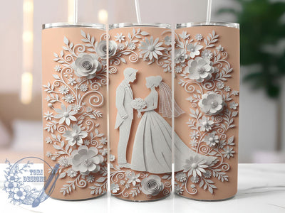 3D Floral Wedding Tumbler, 3D Design, Floral Theme, Romantic Style, Elegant Art, 20Oz Tumbler, Sublimation Wrap Sublimation ToriDesigns 