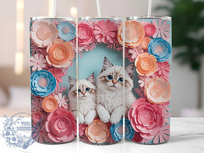3D Floral Whimsical Cat Tumbler, Floral Cat Tumbler, Whimsical Cat Wrap, Rustic Cat Wrap, Elegant Cat Wrap, Sublimation Design, Trendy Gift Idea Sublimation ToriDesigns 