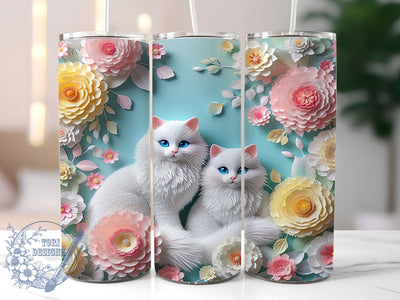 3D Floral Whimsical Cat Tumbler, Floral Cat Tumbler, Whimsical Cat Wrap, Rustic Cat Wrap, Elegant Cat Wrap, Sublimation Design, Trendy Gift Idea Sublimation ToriDesigns 