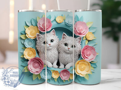 3D Floral Whimsical Cat Tumbler, Floral Cat Tumbler, Whimsical Cat Wrap, Rustic Cat Wrap, Elegant Cat Wrap, Sublimation Design, Trendy Gift Idea Sublimation ToriDesigns 