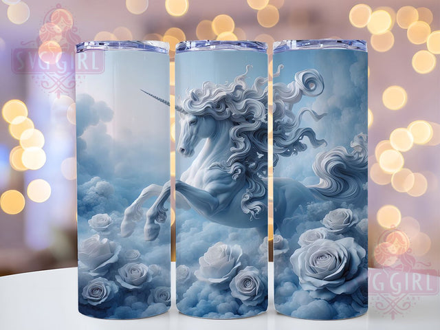 3D Floral White Horse Tumbler, 3D Floral Wrap, 20oz Tumbler Sublimation, Majestic Horse Design, Botanical Equine Sublimation, Elegant Nature Tumbler, Fantasy Horse Wrap Sublimation SvggirlplusArt 