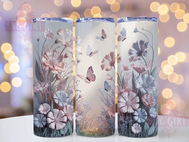 3D Floral Wildflower 20oz Tumbler, Wildflower Cup Wrap, Floral Sublimation Design, 20Oz Tumbler Wrap, Colorful Butterfly Cup, Nature Inspired Tumbler, Artistic Floral Wrap Sublimation SvggirlplusArt 