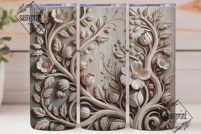 3D Floral Wood Carving 20oz Tumbler Wrap Sublimation sassyprint 
