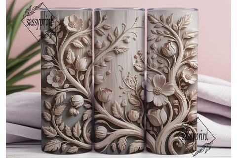 3D Floral Wood Carving 20oz Tumbler Wrap Sublimation sassyprint 