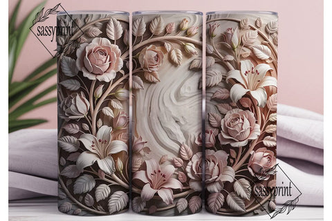 3D Floral Wood Carving 20oz Tumbler Wrap Sublimation sassyprint 