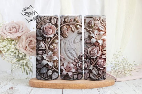 3D Floral Wood Carving 20oz Tumbler Wrap Sublimation sassyprint 