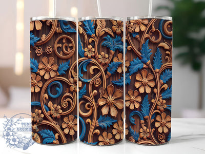 3D Floral Wood Carving Tumbler, Floral Wood Wrap, 20oz Sublimation Wrap, Rustic Flower Cup, Engraved Wood Design, Vintage Wooden Tumbler, Nature Carved Art Sublimation ToriDesigns 