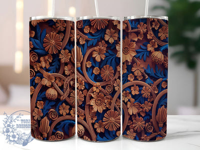 3D Floral Wood Carving Tumbler, Floral Wood Wrap, 20oz Sublimation Wrap, Rustic Flower Cup, Engraved Wood Design, Vintage Wooden Tumbler, Nature Carved Art Sublimation ToriDesigns 
