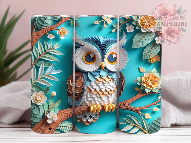 3D Floral Woodland Owl Tumbler, Owl in Tree Tumbler, Whimsical Owl Wrap, Floral Owl Wrap, Rustic Woodland Wrap, Sublimation Design, Trendy Gift Idea Sublimation Li Zamperini 