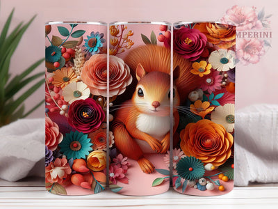 3D Floral Woodland Squirrel Tumbler, Cute Squirrel Tumbler, Whimsical Squirrel Wrap, Floral Squirrel Wrap, Rustic Woodland Wrap, Sublimation Design, Trendy Gift Idea Sublimation Li Zamperini 