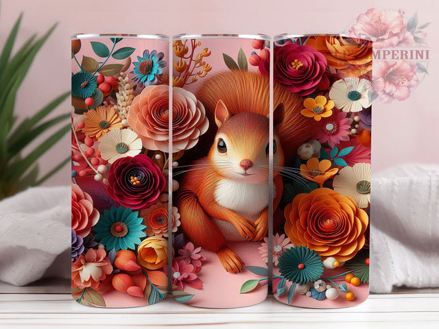 3D Floral Woodland Squirrel Tumbler, Cute Squirrel Tumbler, Whimsical Squirrel Wrap, Floral Squirrel Wrap, Rustic Woodland Wrap, Sublimation Design, Trendy Gift Idea Sublimation Li Zamperini 