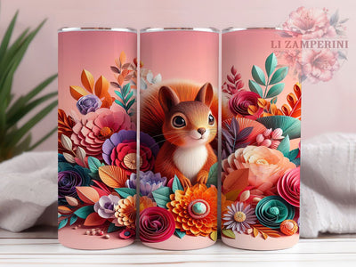 3D Floral Woodland Squirrel Tumbler, Cute Squirrel Tumbler, Whimsical Squirrel Wrap, Floral Squirrel Wrap, Rustic Woodland Wrap, Sublimation Design, Trendy Gift Idea Sublimation Li Zamperini 
