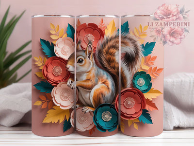 3D Floral Woodland Squirrel Tumbler, Cute Squirrel Tumbler, Whimsical Squirrel Wrap, Floral Squirrel Wrap, Rustic Woodland Wrap, Sublimation Design, Trendy Gift Idea Sublimation Li Zamperini 