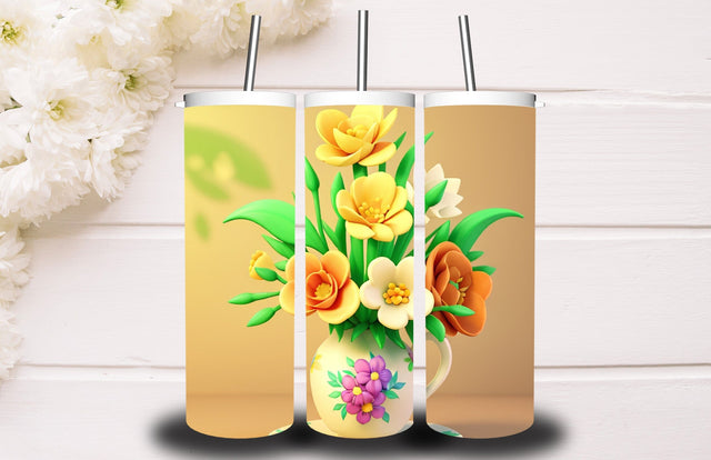 3D Flower 20 oz Skinny Tumbler Design 3D Paper Creativeart88 