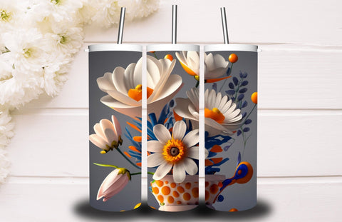 3D Flower 20 oz Skinny Tumbler Design 3D Paper Creativeart88 