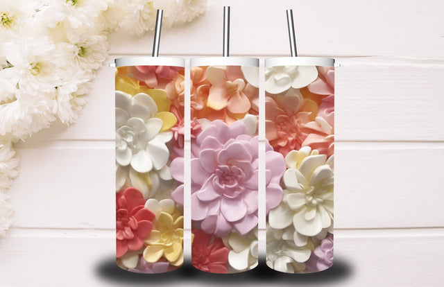 3D Flower 20 oz Skinny Tumbler Design 3D Paper Creativeart88 